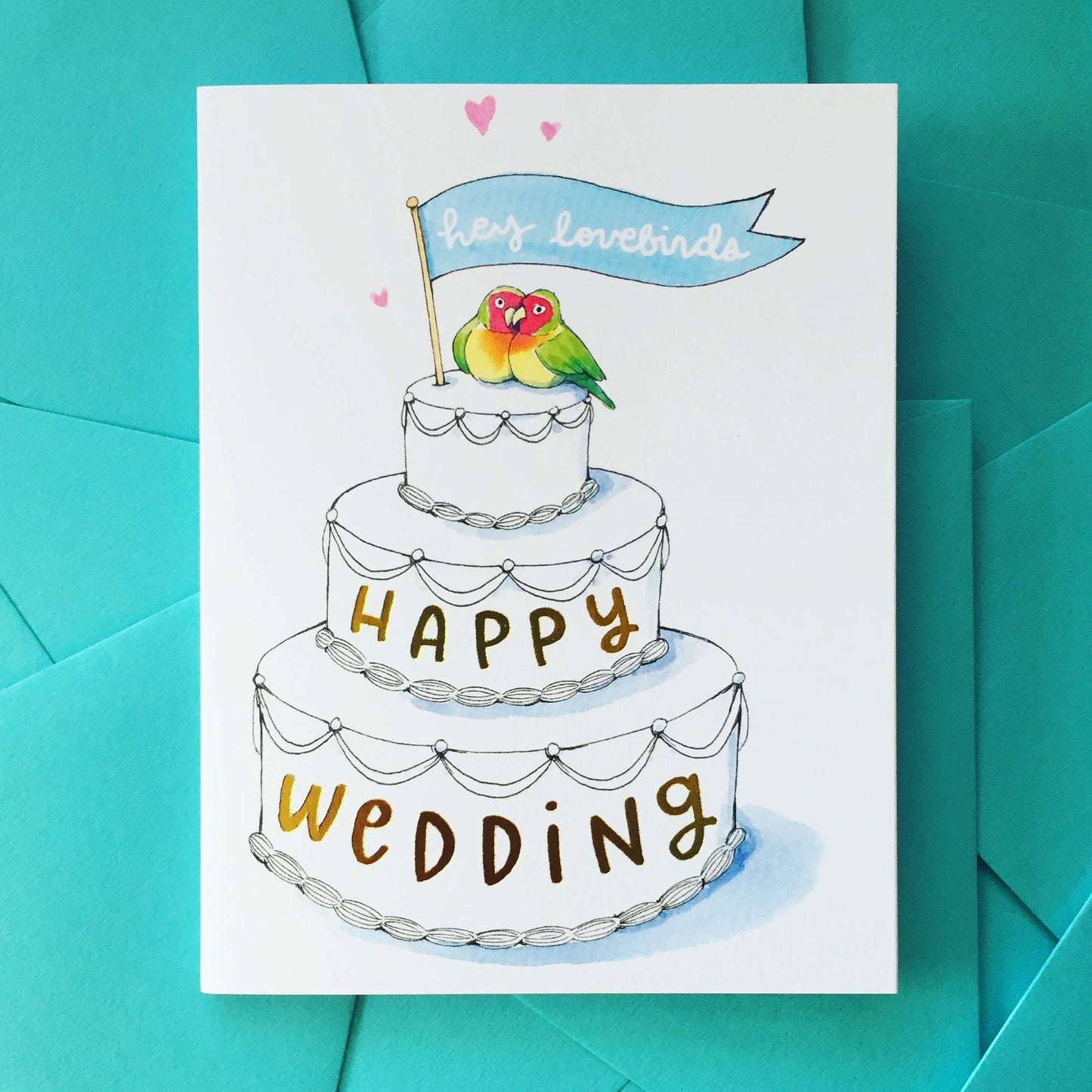 Love Birds Happy Wedding Gold Foil Card