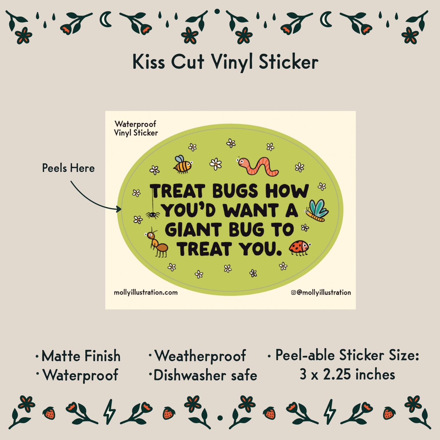 Treat Bugs... Cartoon Waterproof Vinyl Sticker