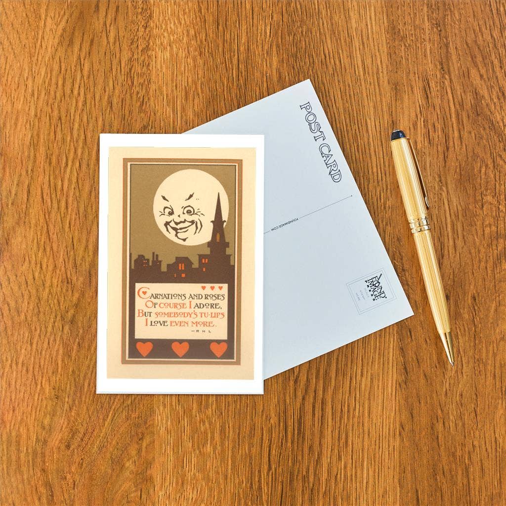 Postcard SQ-43 Leering Moon and Love Poem