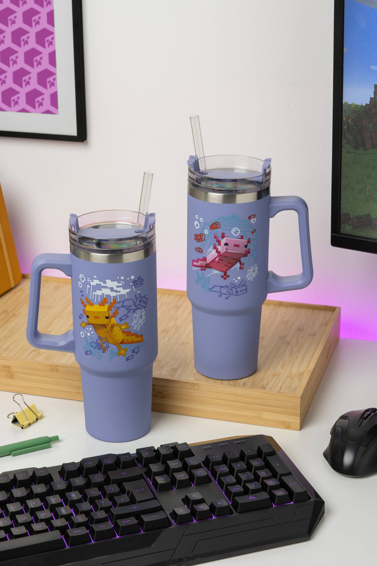 Minecraft Purple 900ml Insulated Cup and Straw