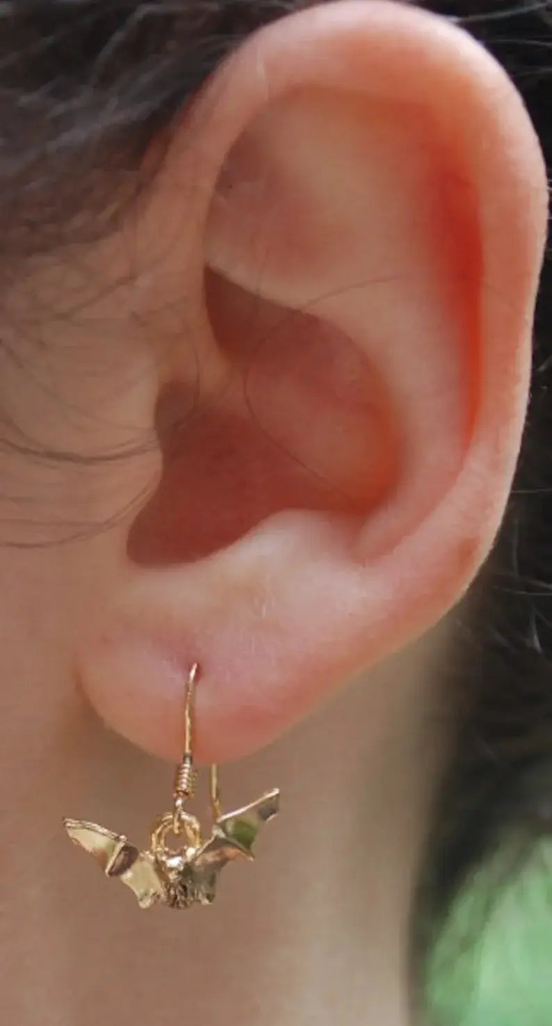 Bat Dangle Earrings gold Natural History