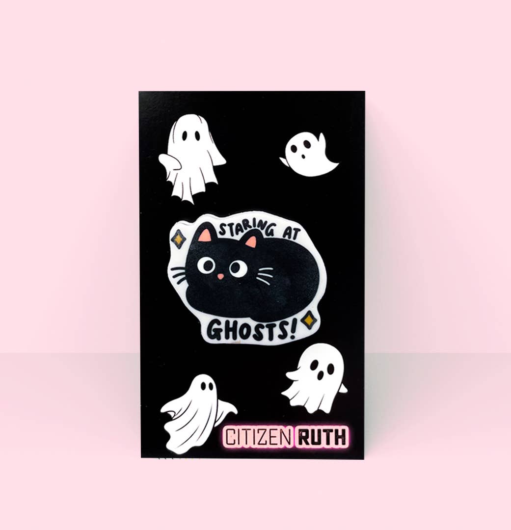 Staring at Ghosts Cat Acrylic Pin