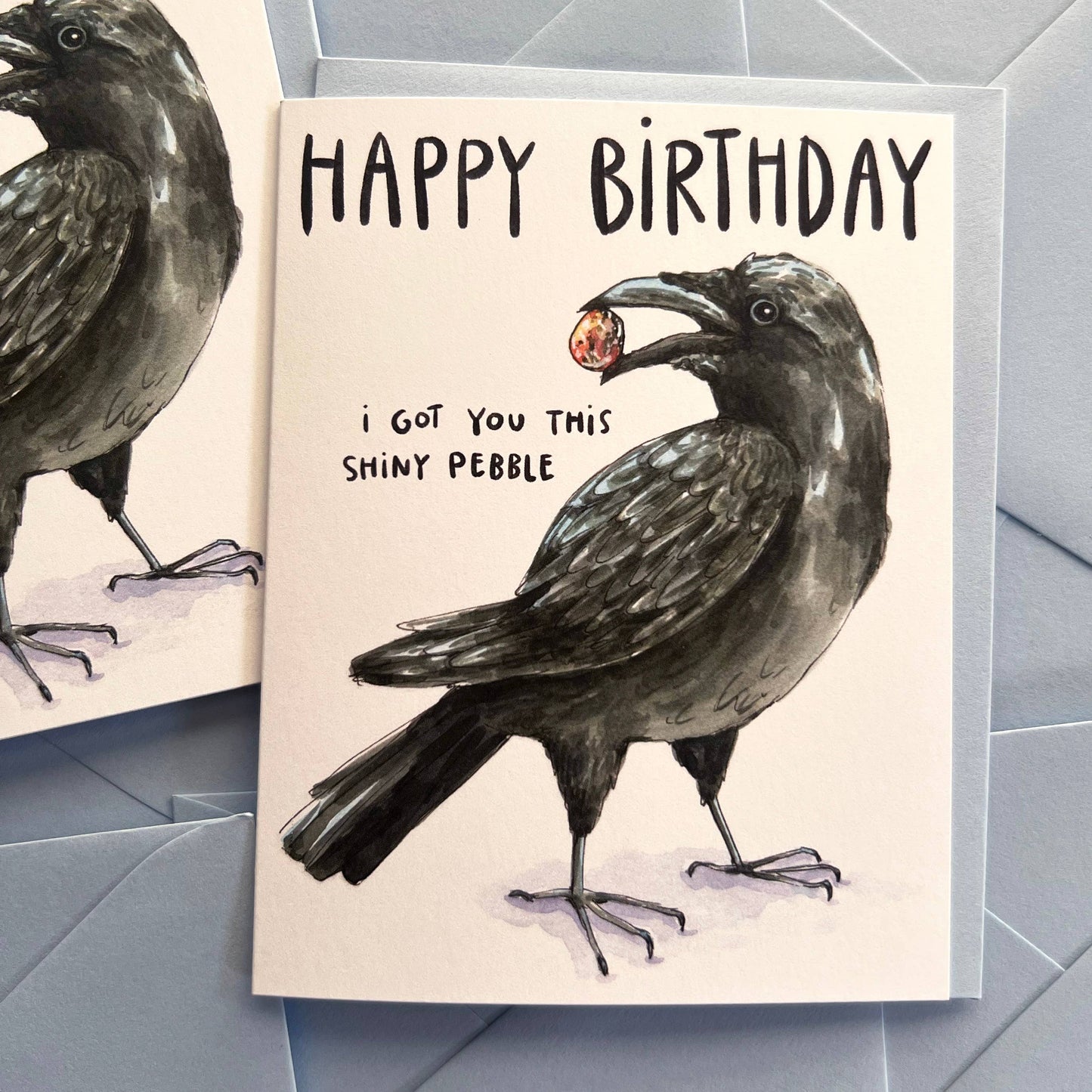Crow I Got You This Shiny Pebble Happy Birthday Card