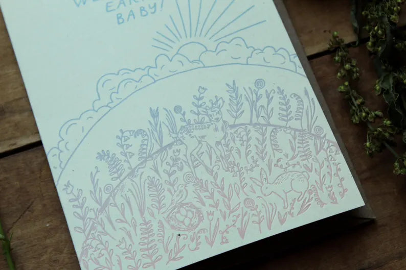 Welcome to Earth, Baby! Letterpress card