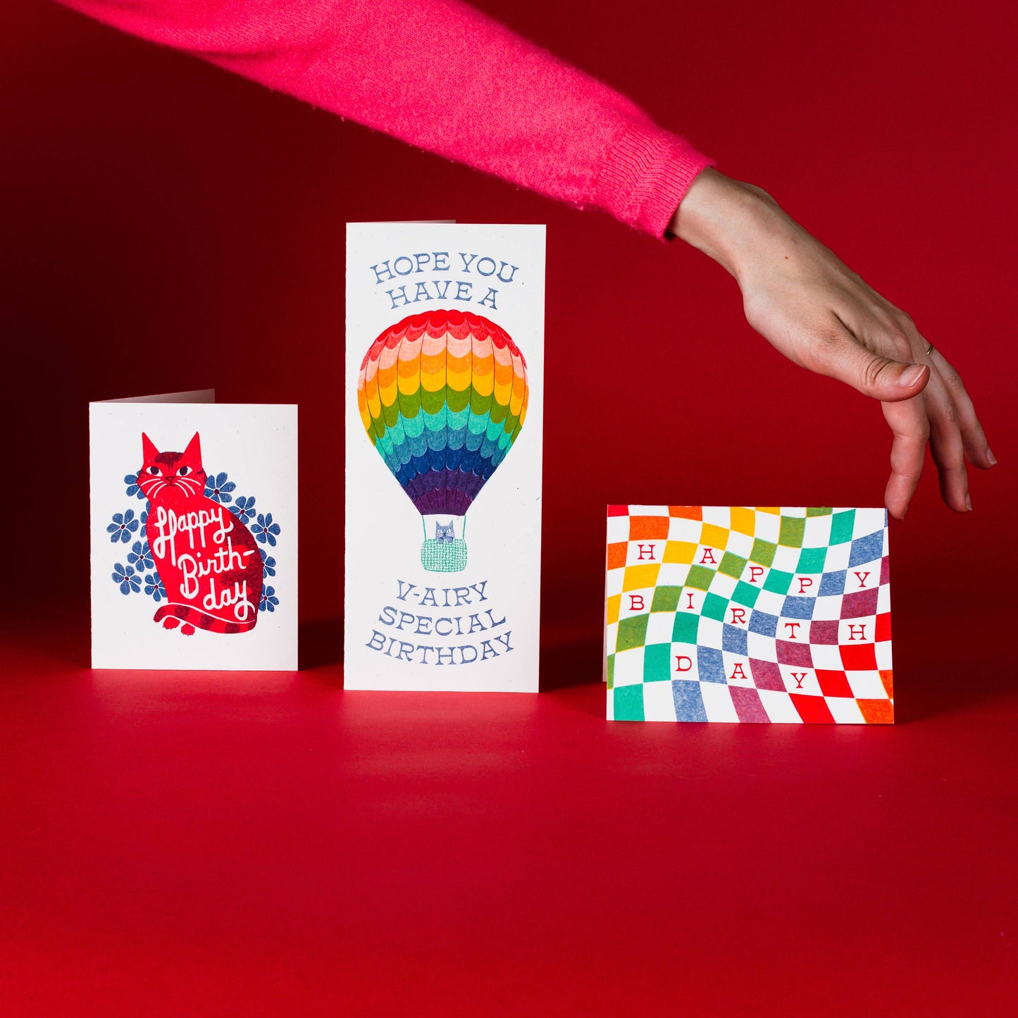 Rainbow Checkerboard Birthday - Risograph Card