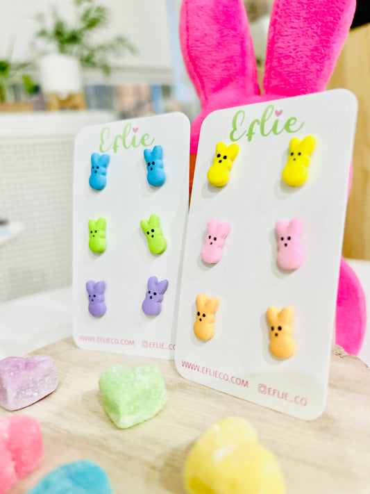 Easter Bunny Marshmallow Peeps Candy Stud Earrings