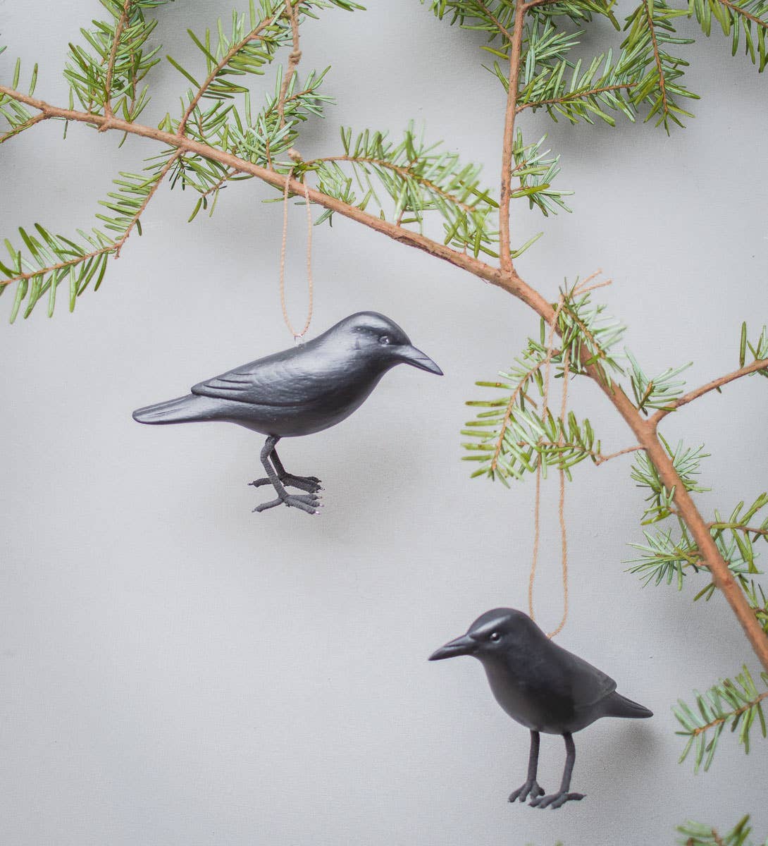 Hanging Crow | Hand Carved Wood Ornament | 2.5"H