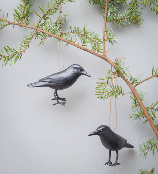 Hanging Crow | Hand Carved Wood Ornament | 2.5"H