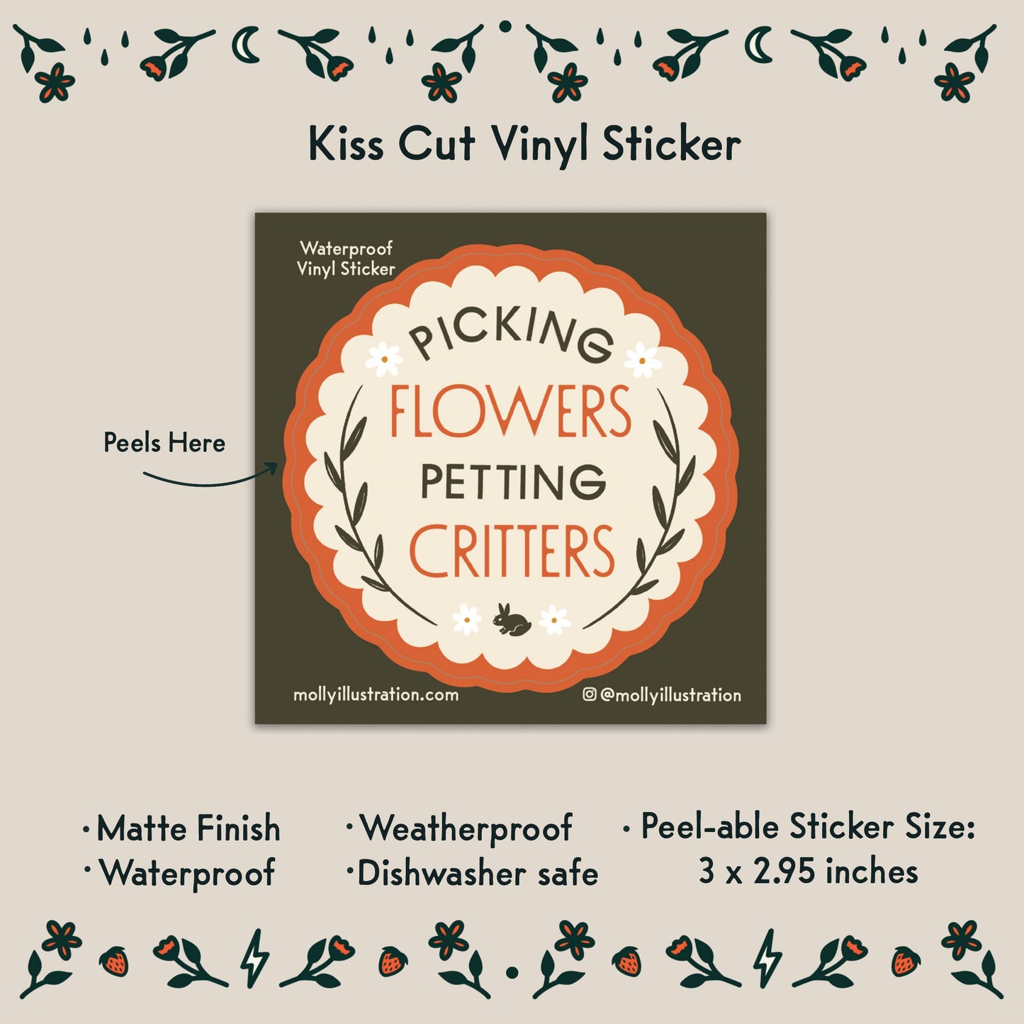 Picking Flowers Petting Critters Waterproof Vinyl Sticker