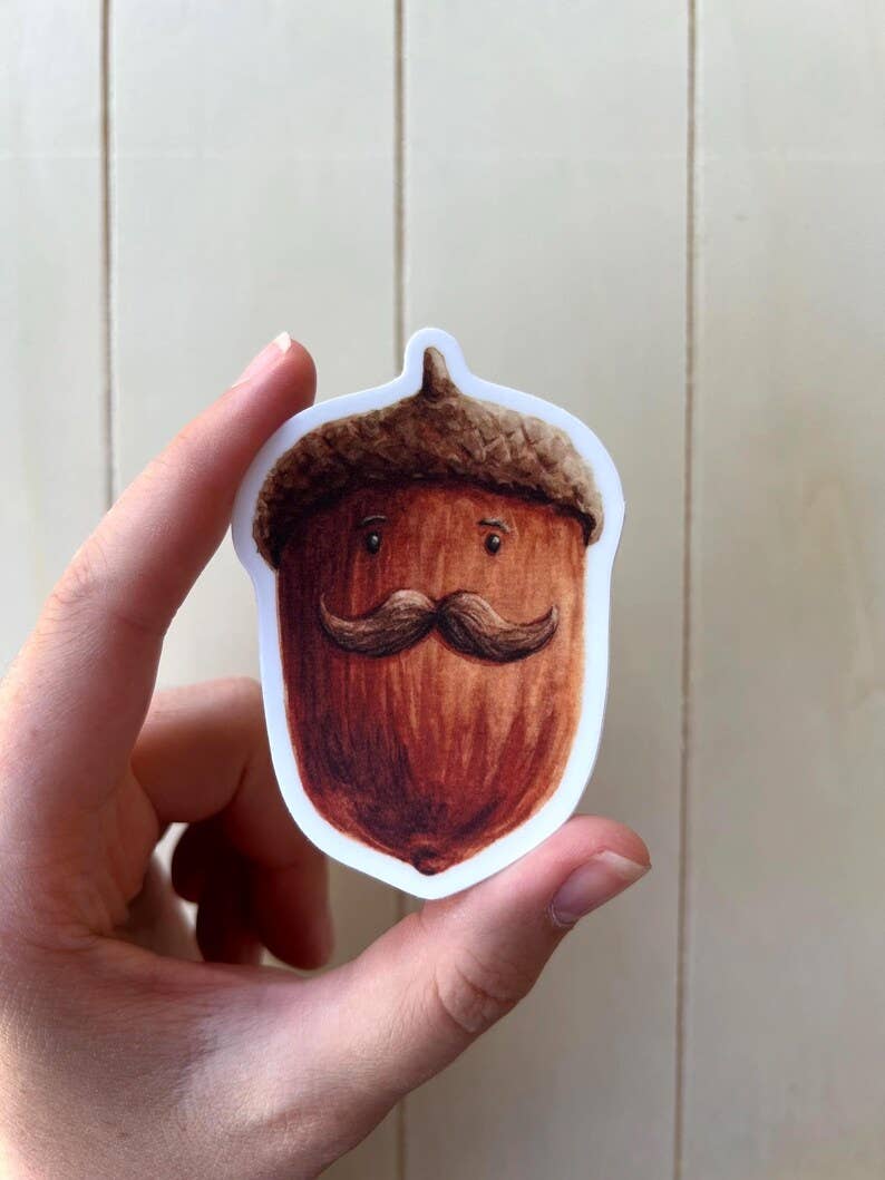 Acorn Mustache Sticker | Waterproof Vinyl