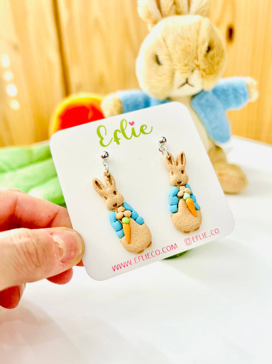 Easter Rabbit Book Bunnies Earrings Cute Bunny Hold Carrot D