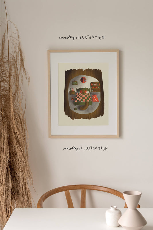 Cosy Squirrel Cute Art Print Wall Nursery Decor