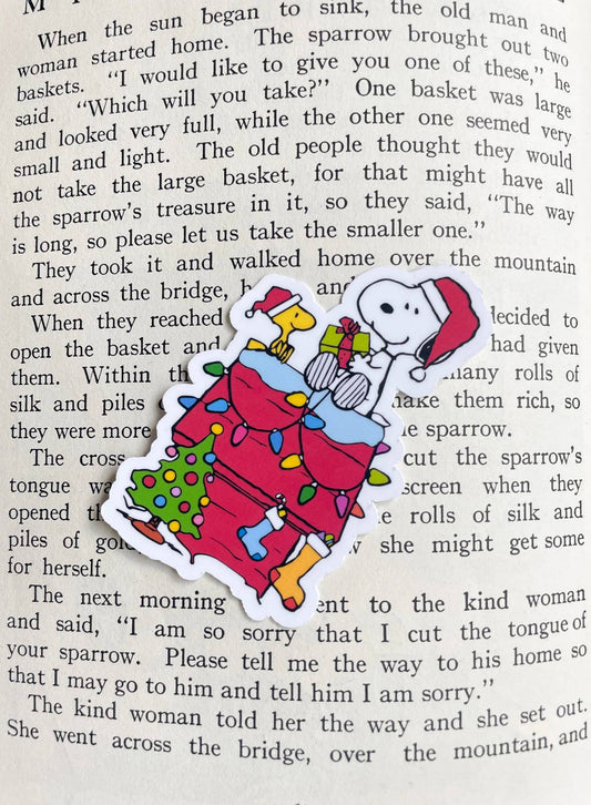 Snoopy on Christmas house Sticker - Woodstock and Christmas