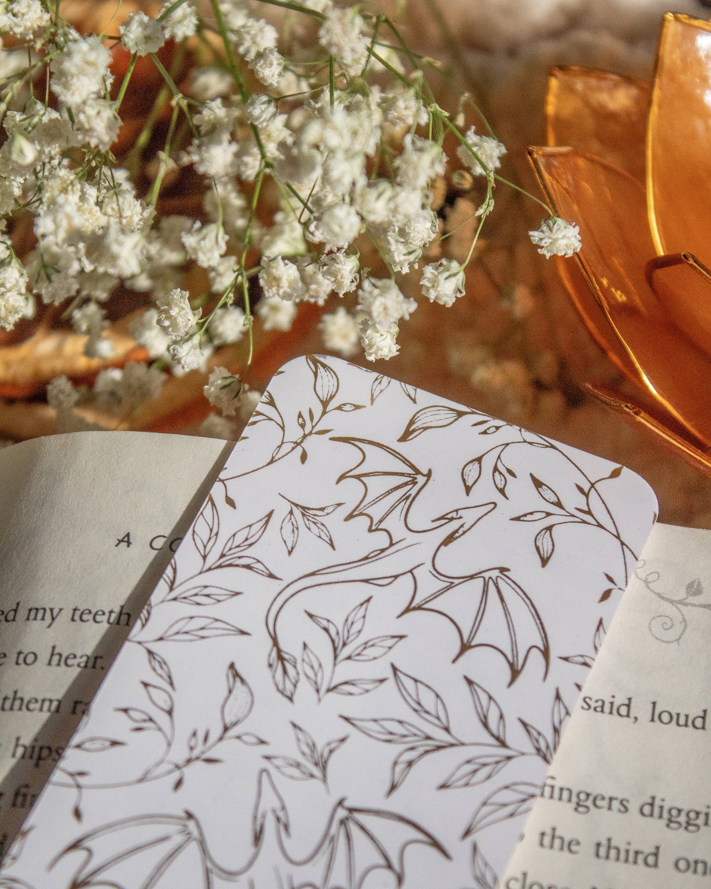 Gold Foil and White Floral Dragons Bookmark | Soft Touch