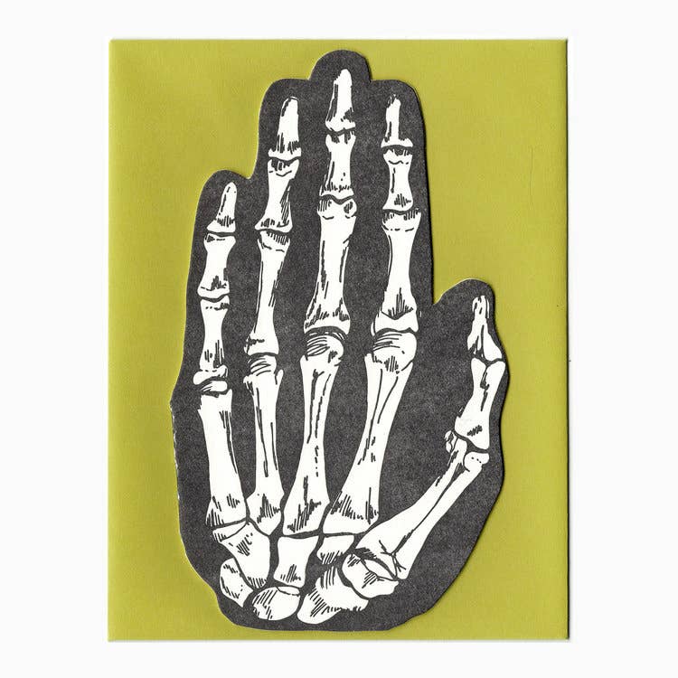 Skeleton hand shaped card