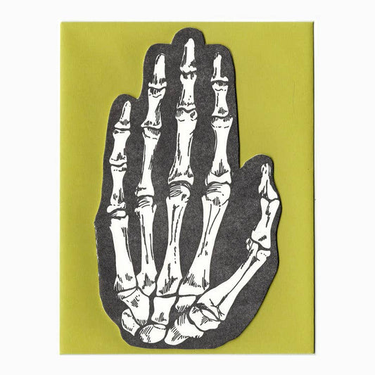 Skeleton hand shaped card