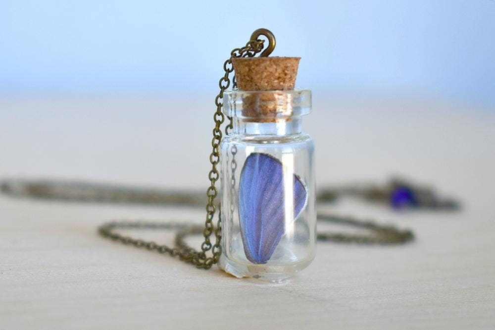 24" Butterfly Wing Bottle Terrarium Necklace