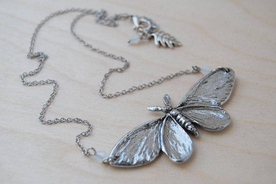 18" Majestic Silver Moth Necklace