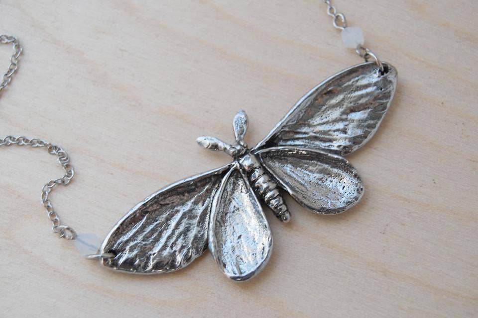18" Majestic Silver Moth Necklace