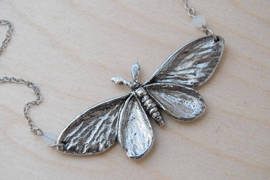 18" Majestic Silver Moth Necklace