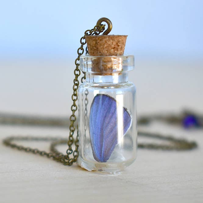 24" Butterfly Wing Bottle Terrarium Necklace