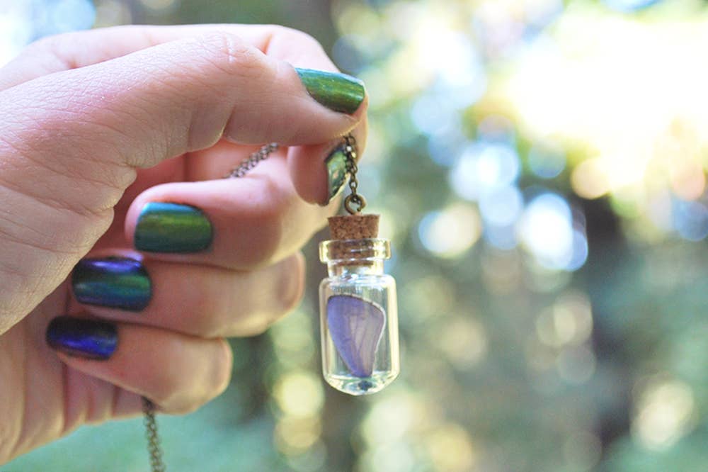 24" Butterfly Wing Bottle Terrarium Necklace