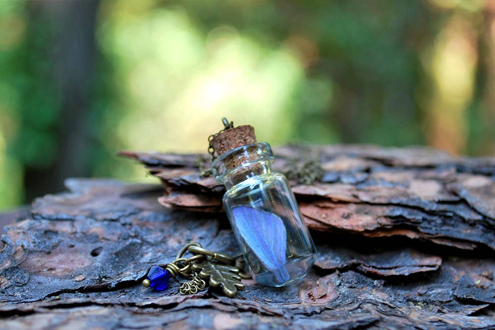 24" Butterfly Wing Bottle Terrarium Necklace