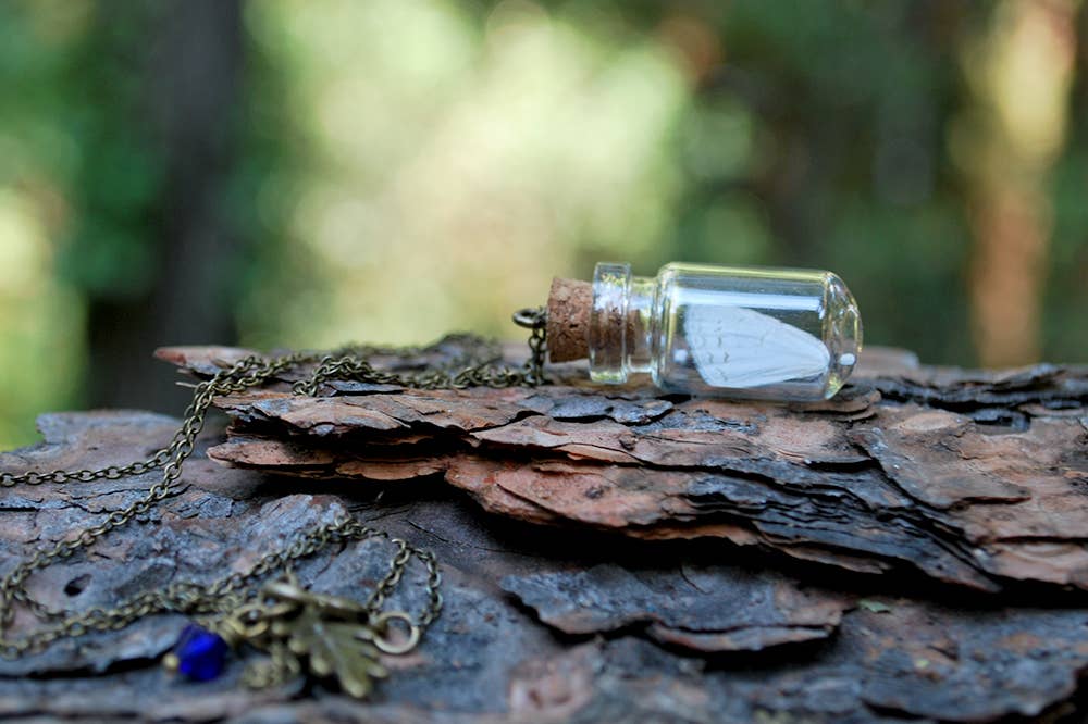 24" Butterfly Wing Bottle Terrarium Necklace