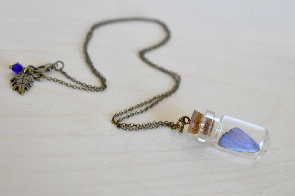 24" Butterfly Wing Bottle Terrarium Necklace