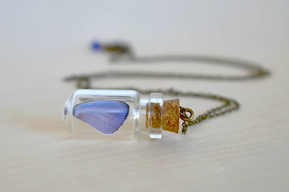 24" Butterfly Wing Bottle Terrarium Necklace