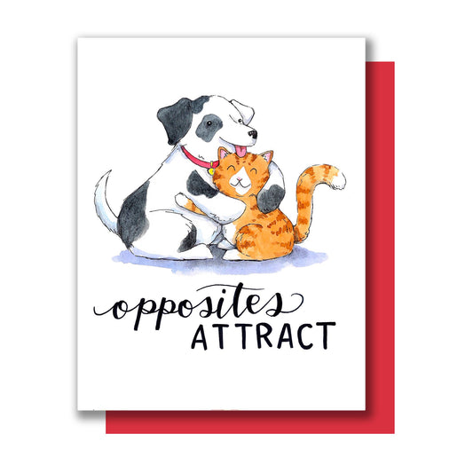 Opposites Attract Cat and Dog Love Card