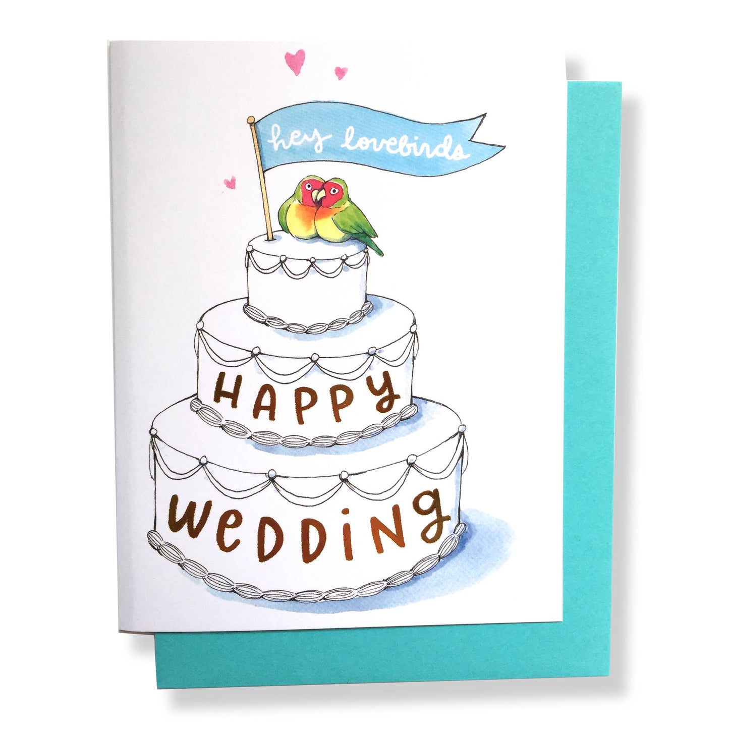 Love Birds Happy Wedding Gold Foil Card