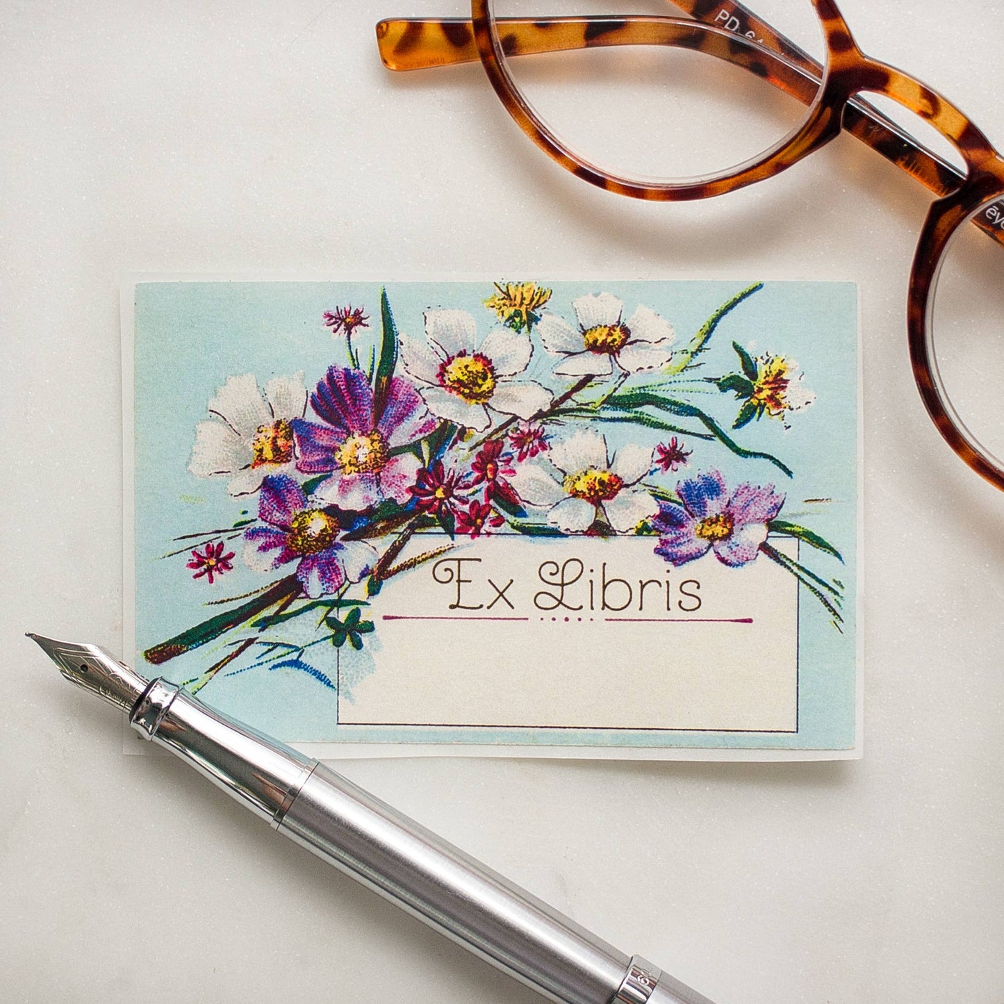 Blue Daisy Bookplate Stickers