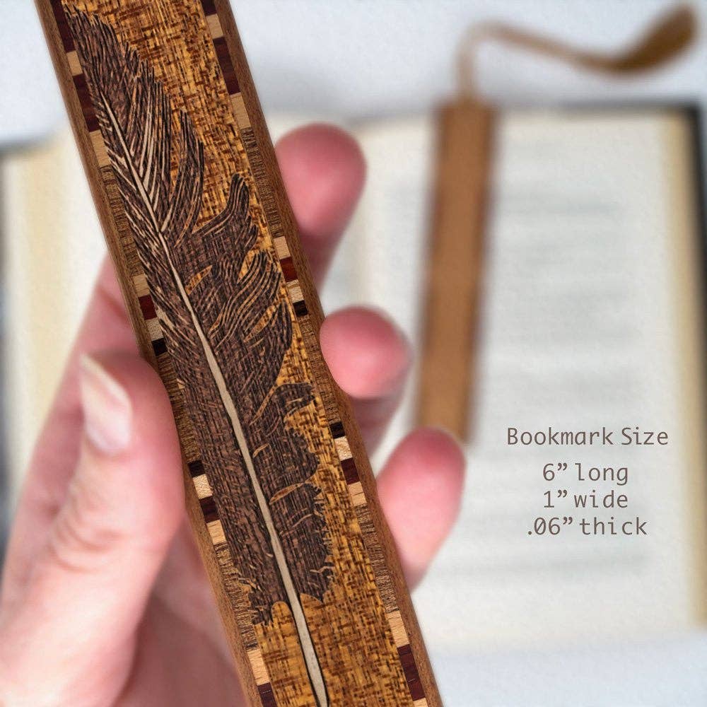 Feather Handmade Engraved Wooden Bookmark