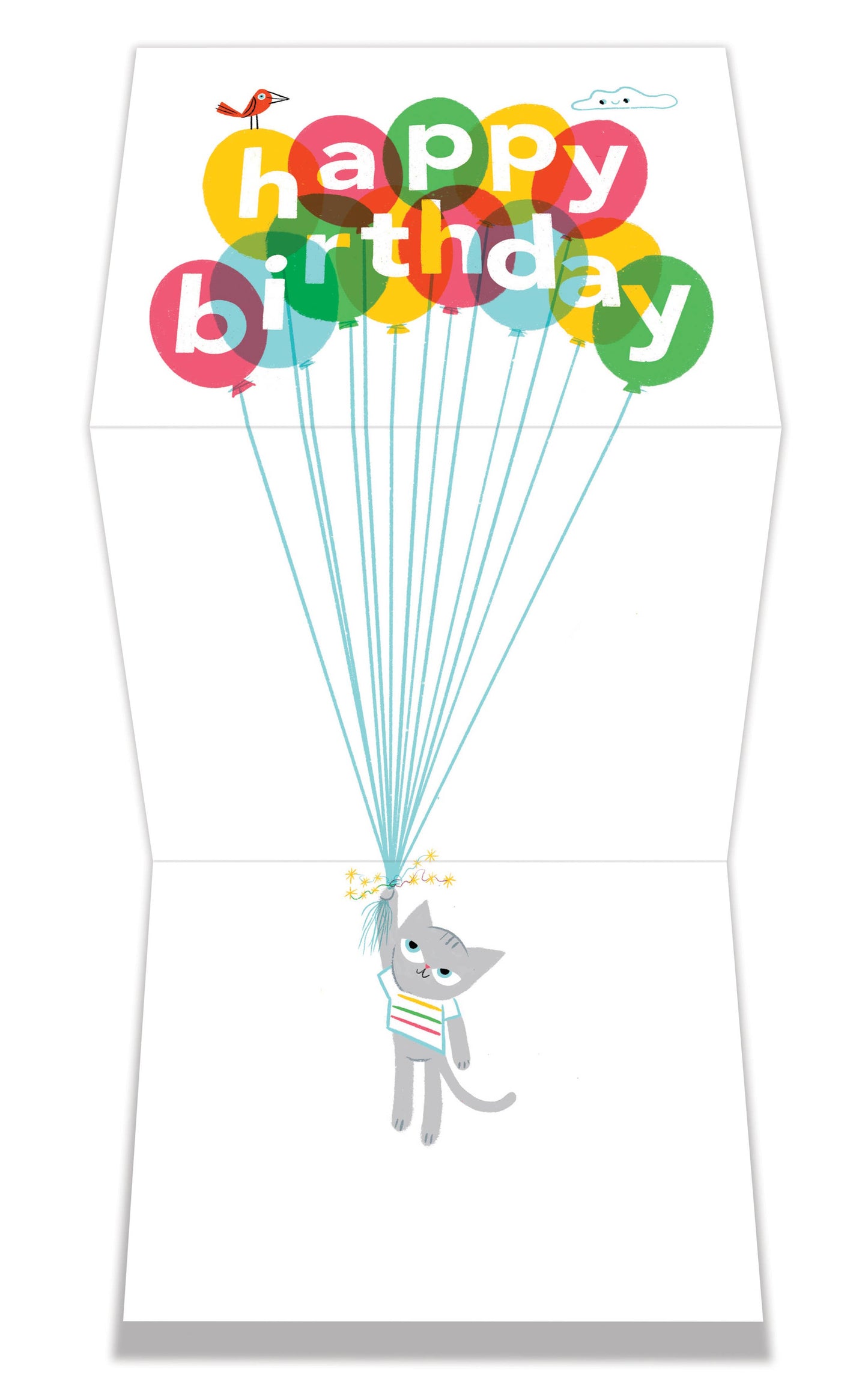 Birthday Balloon Kitty Tri-fold Greeting Card