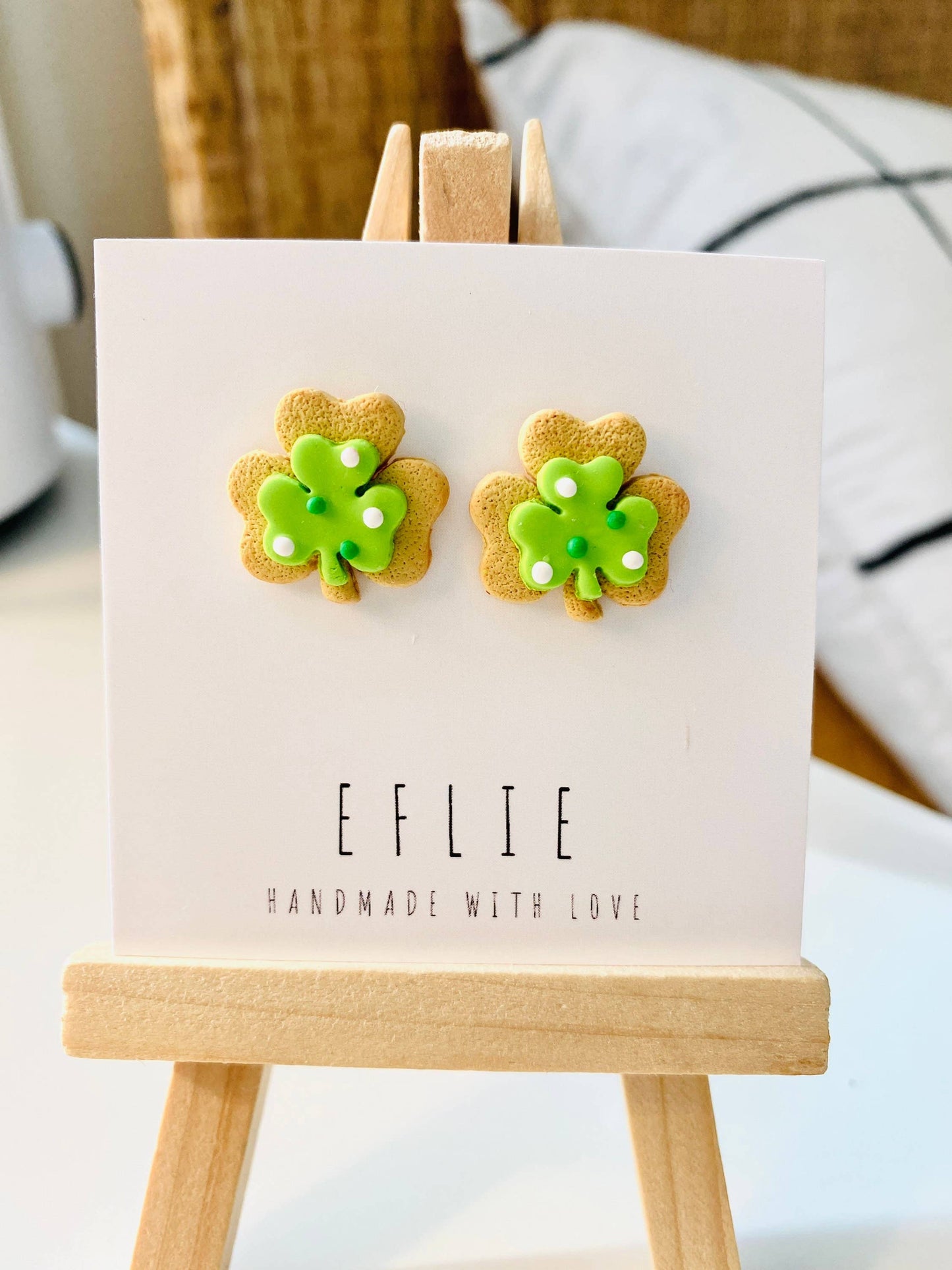 Saint Patrick's Day Shamrock Polymer Clay Stud Earrings