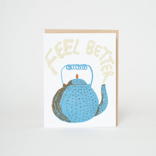 Feel Better Teapot Sympathy Letterpress Card by Egg Press