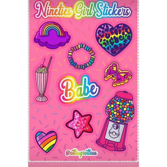 90s Retro Sticker Sheet - Nineties Girl Sticker Sheet