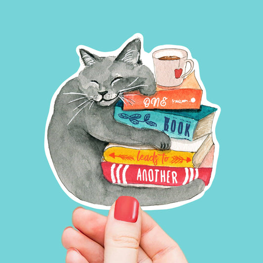 Book Lover Cat - Cute Vinyl Sticker