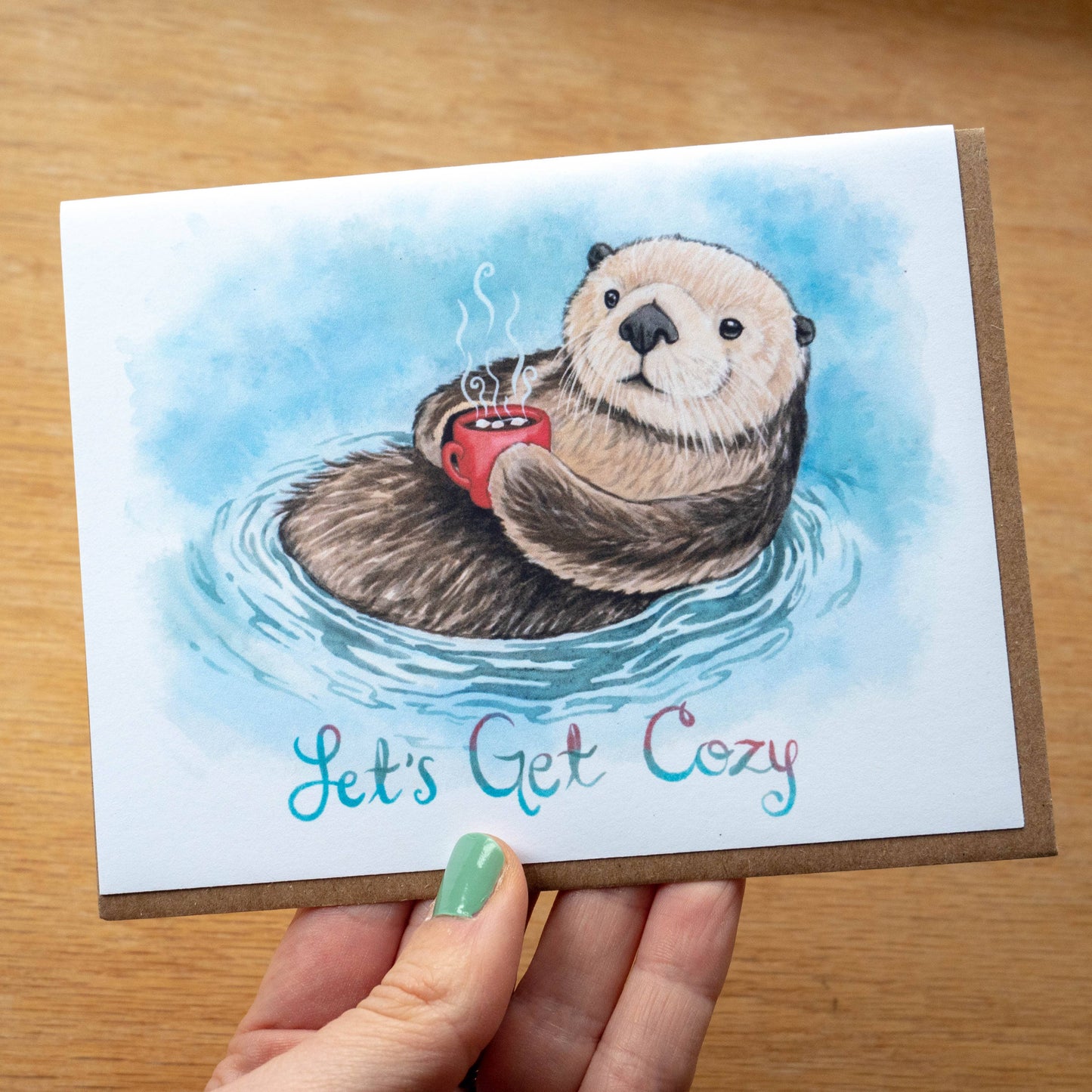 Let's Get Cozy Sea Otter Greeting Card 100% Recycled Paper
