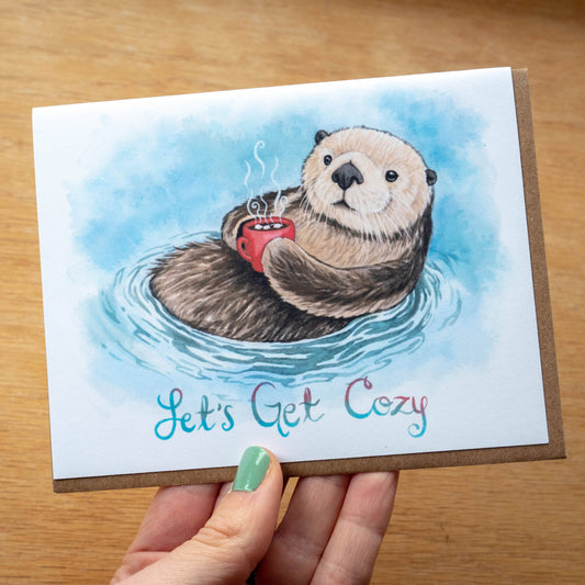 Let's Get Cozy Sea Otter Greeting Card 100% Recycled Paper