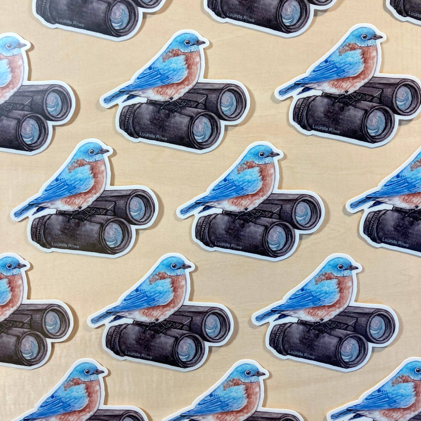 Vinyl Sticker - Eastern Bluebird On Binoculars