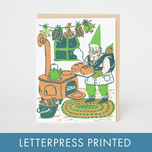 Baking Gnome Letterpress Greeting Card by Phoebe Wahl