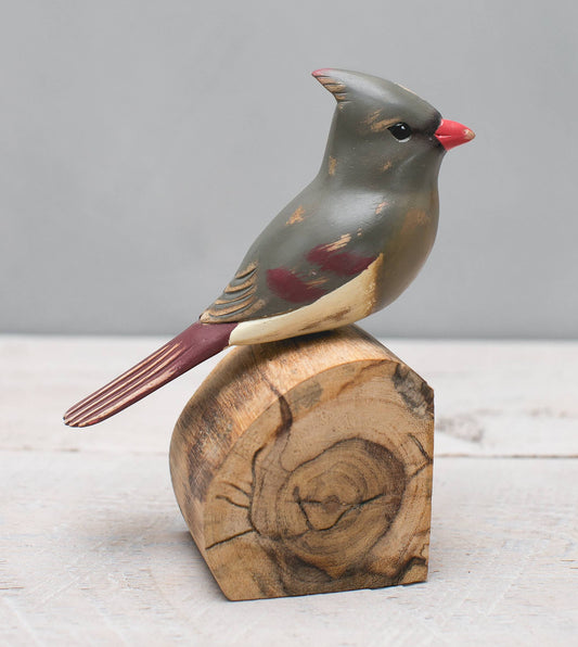 Cardinal - Female - 7"H - Hand Carved Figurine