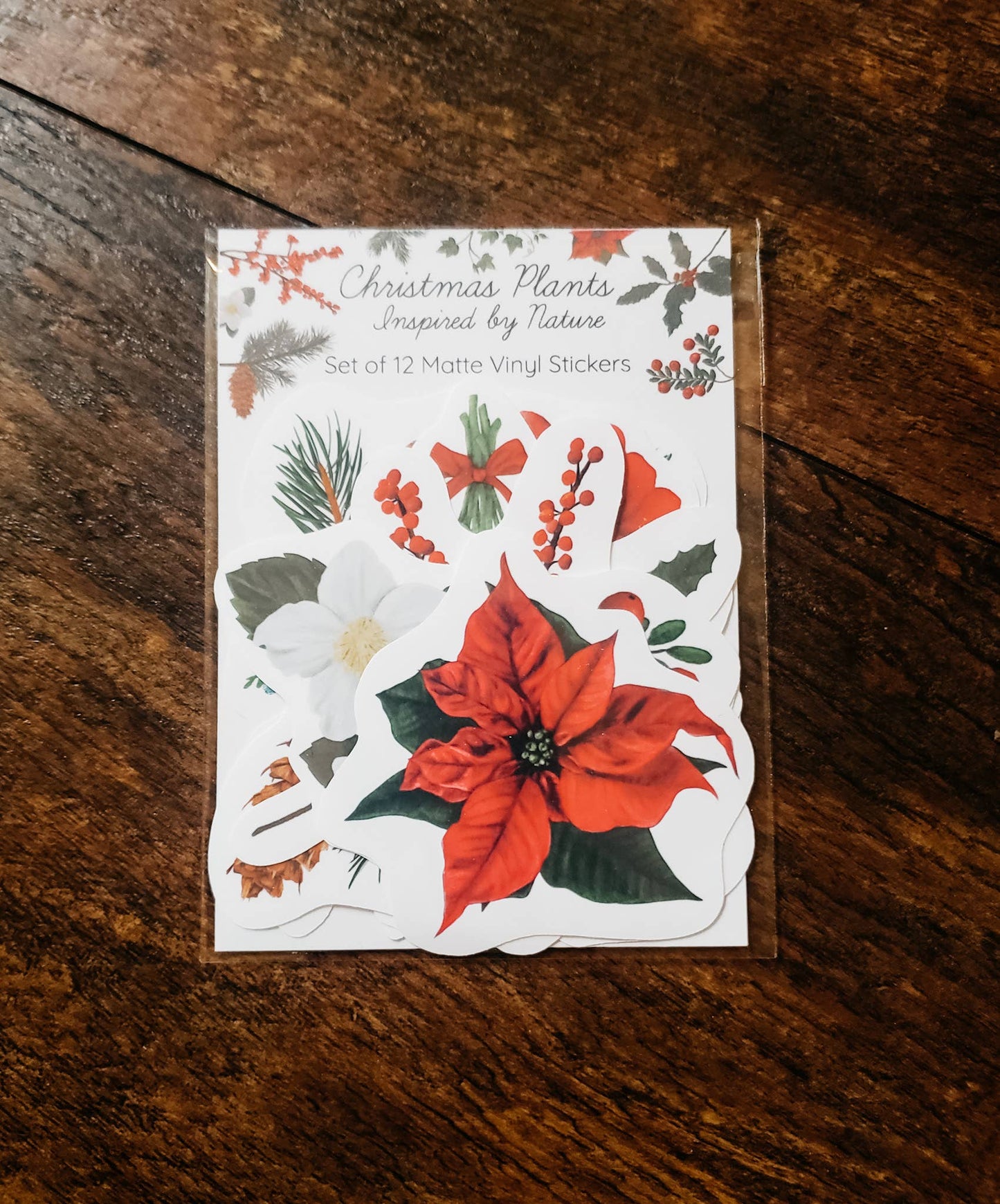 Christmas Plants Sticker Pack, Set of 12 Stickers