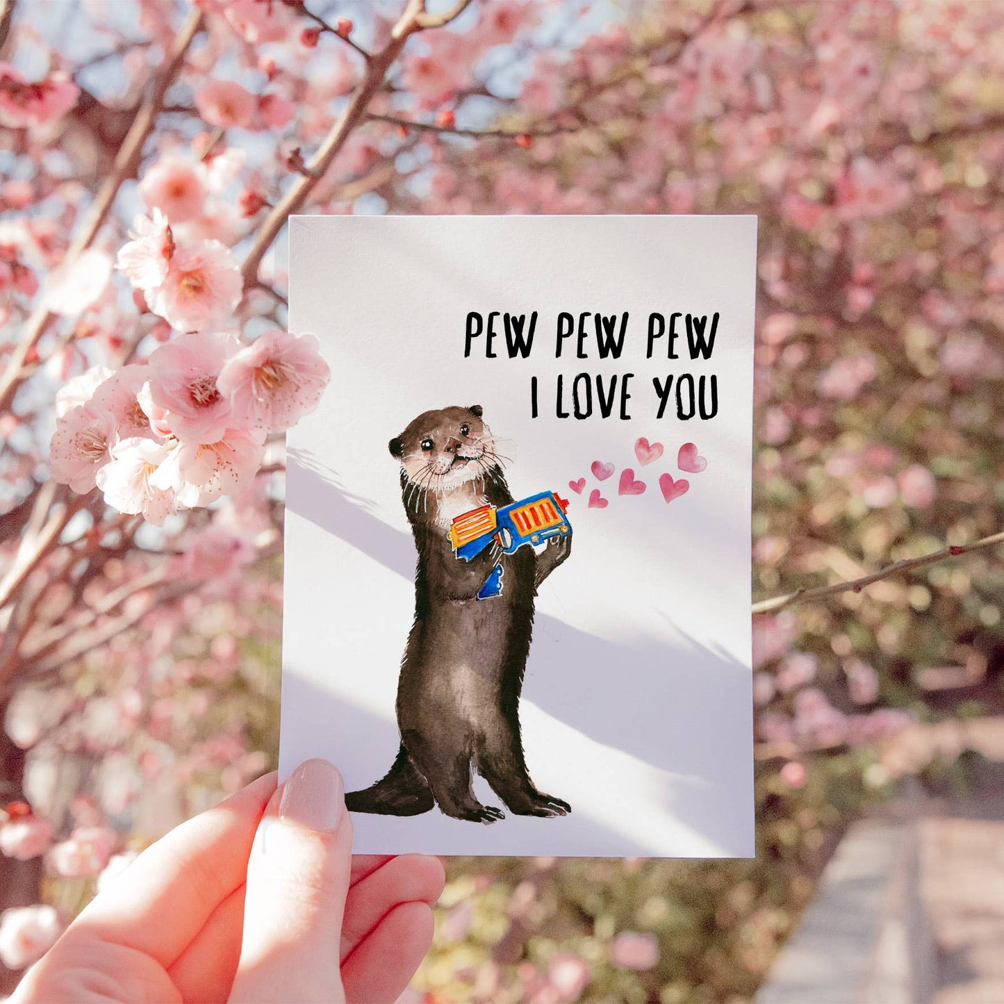 Pew Pew Love Otter - Funny Valentines Day Card