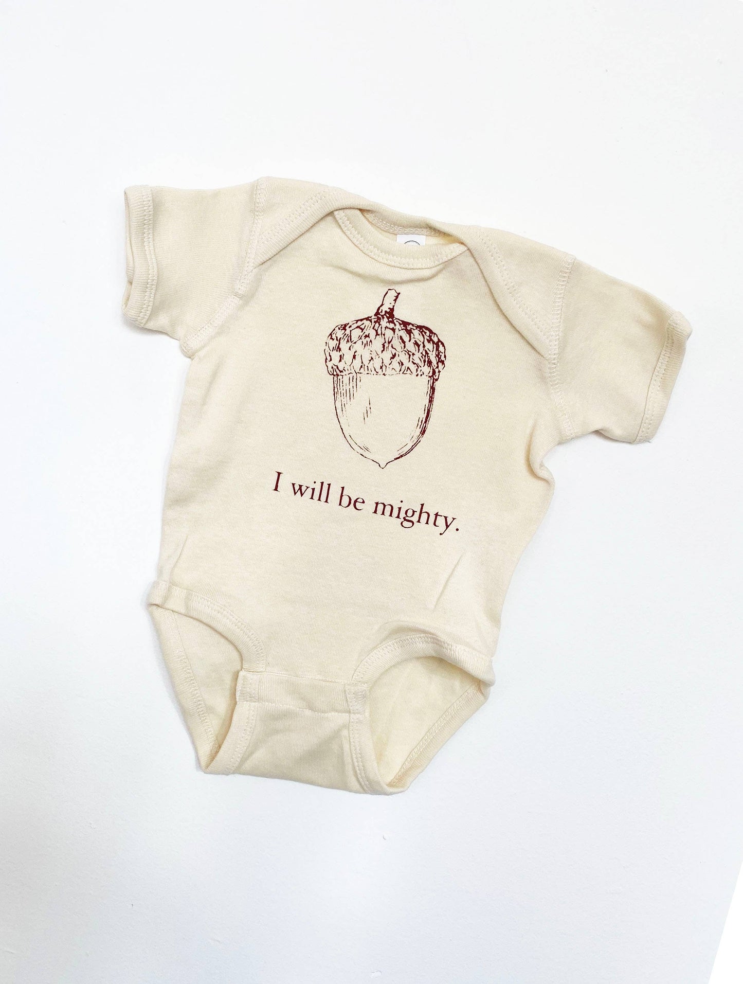 I Will Be Mighty Cute Baby Bodysuit with Acorn