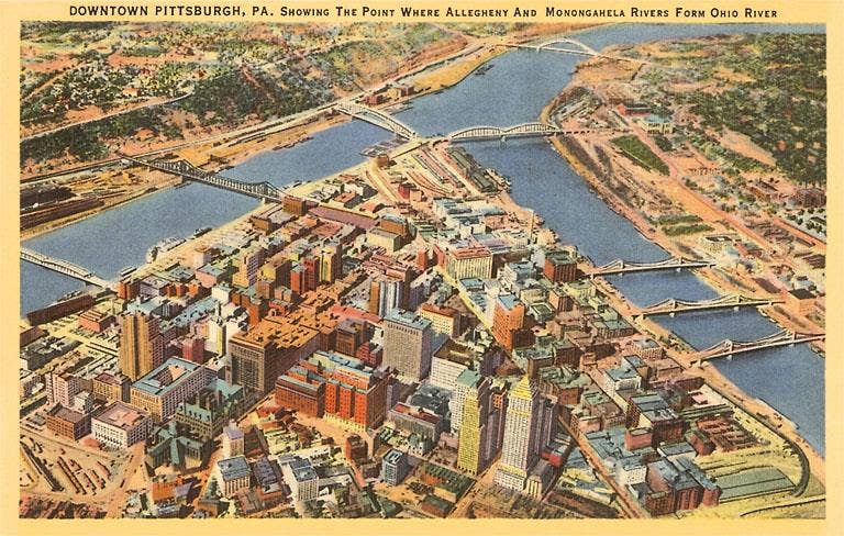 Postcard WP-12 View over Pittsburgh, Pennsylvania