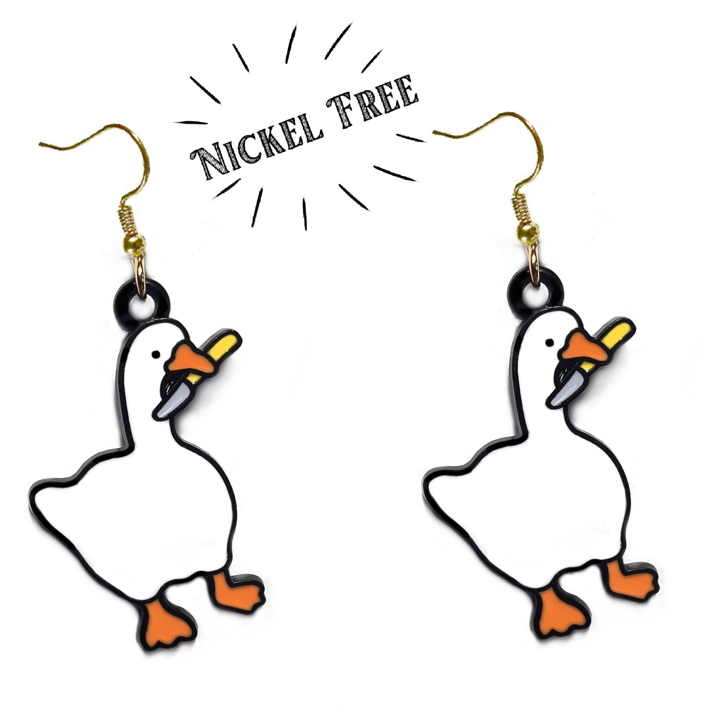 Adorable Goose with a Knife Earrings