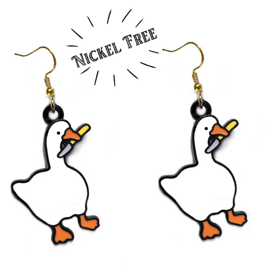 Adorable Goose with a Knife Earrings
